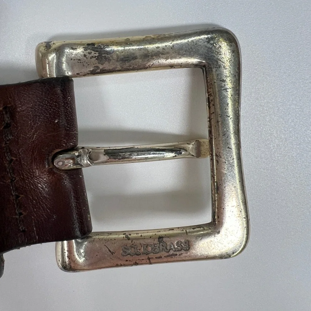 Gap Dark Brown Genuine Cow Leather Belt Solid Brass Buckle Made in USA M Vintage